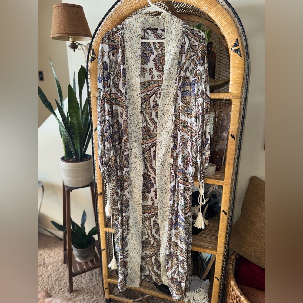 Floral Long Kimono with Cream Accents by GiGio - Picture 2 of 6